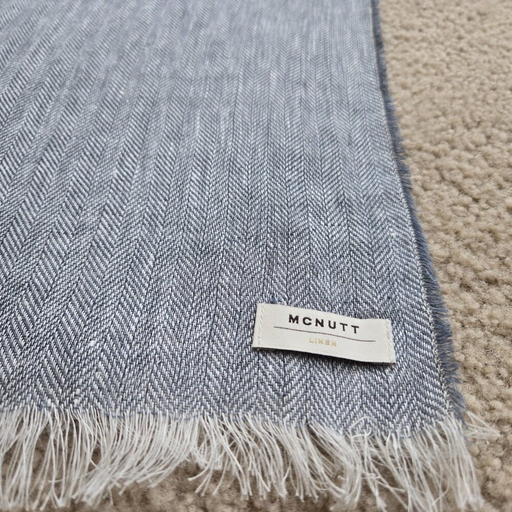 NWOT McNutt Linen Herringbone Scarf Grey Blue - Picture 7 of 10